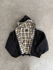Korean Yellow Plaid Double-Sided Zipper Black Sweatshirt Hoodie
