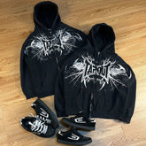 Y2K Tapout Zipper Hooded Sweater Retro Hip-hop Letter Printing Oversized Black Hooded Sweater