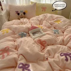 3 Piece Sheet Set Chut bowknot embroidery duvet cover Set