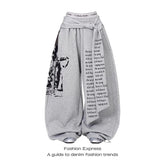 ZHIZOU Gray Gothic Baggy Y2k Letter Print Pants Harajuku 2000s Vintage Oversize Sweatpants Wide Leg Trousers