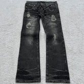 Y2K High Waisted Jeans vintage Embroidery Double Waisted Lace Up Jeans Goth Design Sense Trousers streetwear