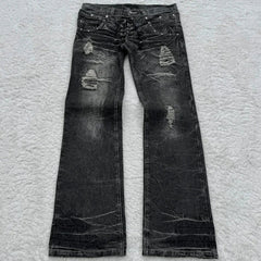 Y2K High Waisted Jeans vintage Embroidery Double Waisted Lace Up Jeans Goth Design Sense Trousers streetwear