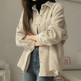 Corduroy Shirt Style Vintage Hong Kong Flavor Mid-Length Versatile Loose Striped Outerwear