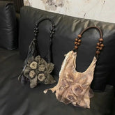 Chinese Style Rose Decor Shoulder Bags Commuter Tote Bags Classic Pleated Handbags Underarm Bags
