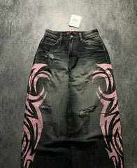 American Graffiti Punk Hip-Hop Printed Gothic Jeans