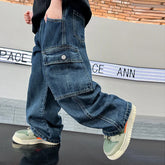 Teen Boys Jeans Children's Straight Trousers Teenager Wide-legged Cargo Pants Kids Loose Clothes
