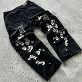 Y2K Baggy Jeans Harajuku vintage cherry blossom Embroidery jeans streetwear Hip Hop gothic wide leg jeans
