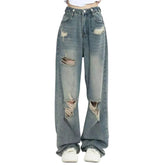 American Vintage Hole Y2k Jeans High Waist Jeans Wide Leg Baggy Loose Straight Hip Hop Streetwear Dragging Denim Pants