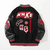 American Letter Flocking Baseball Uniform Jacket Y2K Retro Vintage Lovers Motorcycle