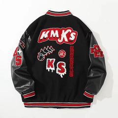 American Letter Flocking Baseball Uniform Jacket Y2K Retro Vintage Lovers Motorcycle