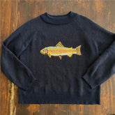 Y2K Contrast Fish Sweater Long Sleeve Crew Neck Ribbed Knit Pullover Sweaters Casual Knitwear Tops