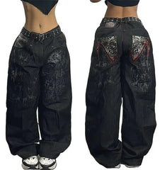 American Trend Retro Hip-hop Embroidery Pattern Baggy Jeans
