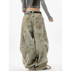 Graffiti Blue Jeans Y2K Vintage High Waisted Jeans Straight Streetwear Loose Large Wide Leg Denim Pants