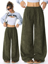Retro Corduroy Cargo Pants Casual Drawstring Straight Sports Pants Drape Daily Commuting Wide Leg Pants