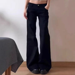 Plus Size American Style Spicy Girl Black Low Waist Wide Leg Micro Flared Jeans Early Loose Fit Versatile Straigh