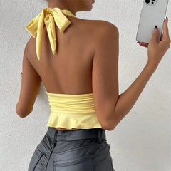 Tight Fitting Deep V-neck Pleated Top Tight Fitting Beach Resort Nightclub Model Tigh