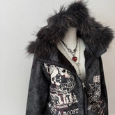 American Skull Print Hoodie Y2K Vintage Rock Hip Hop Gothic Casual Joker Plus Velvet Padded Sweater
