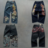 Y2K Baggy Jeans vintage Embroidered denim fabric American style jeans Gothic streetwear Hip Hop wide leg pants