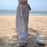 American Retro Butterfly Knot Full Print Paratrooper Pants Wide Leg Drawstring Casual Long Trousers