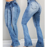 Slim Fit Denim Pants Bell Bottom High Waist Bootleg Jeans Stretch Flare Trouser Wide Leg Ripped Trousers