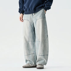 Denim Pants Vintage Elastic Waist Black Jeans Male Harajuku Hip Hop Cotton Oversize Wide Leg Trousers