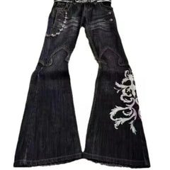 High Waist Harajuku Loose Embroidered Jeans with Rock Punk Style Y2K Micro La Retro Wide Leg Pants