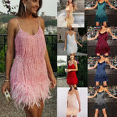 Fashionable Framed Sequins Feather Patchwork Dress Colorful Amazon Direct Sales Sleeveless Dress