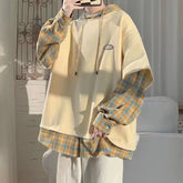 Two-piece Illusion Sweatshirt Korean Style Loose Fit Idle Style Pullover Top Casual Trendy Hooded Jacket