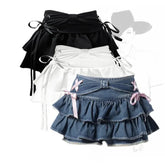 Girl Sweet Kawaii Bow Vintage Y2k Clothes American Streetwear A-line Gothic Mini Denim Skirts