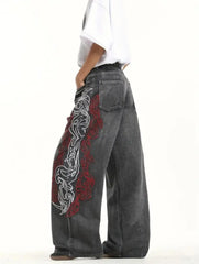 Y2K High Street Dark Gothic Unisex Jeans American Harajuku Baggy Straight Pants Hip Hop Rock Trend Wide Pants