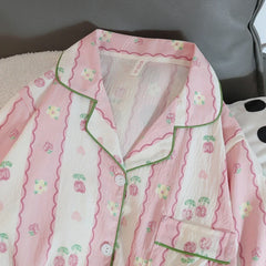 Print Flower Soft Thin Pajama Set Casual 2 Pieces Pajama Set Full Length Sleepwear
