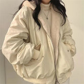 Both Sides Thicken Coat Zipper Hooded Jacket Oversized Elegant Solid Warm Coats Casual Ladies Outerwear