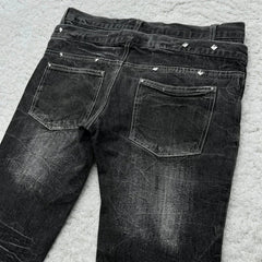 Y2K High Waisted Jeans vintage Embroidery Double Waisted Lace Up Jeans Goth Design Sense Trousers streetwear
