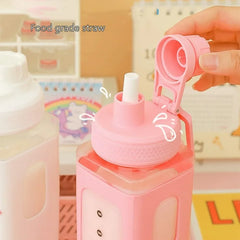 700ml/900ml Kawaii Shaker Water Bottle With Straw Sticker Cute BPA Free Plastic Tea Milk Portable Gourde Drink Bottle