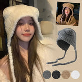 Plush Beanies Cute Bear Ear Wool Hat Warm Lace-up Gorros Knitting Cap Bonnets Protection Bomber Korea Ear Knit X4L2