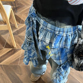 Star Layer Outfits Plaid Skirt Hip-hop Shirt Extender Lace Up Hip Scarf Y2K Korean Style Ruffled Edge Waistband