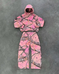 Streetwear Pink Camo Zipper Hoodie Y2k Harajuku Retro Gothic Two Piece Sets
