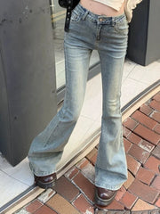 Ins Korean High Waist Flared Jeans High Street Boot Cut Pants Lady Y2k 2000s Yellow Denim Bell Bottom Trousers