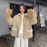 Retro Korean Style Cotton Jacket Lamb Fur Unique Beautiful Short Size Milk Series Cotton Coat