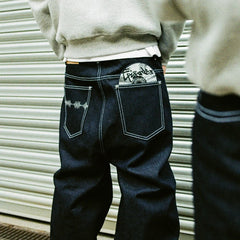 Black Gothic Hip Hop Jeans Trendy Disc Embroidered Wide Leg Pants