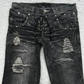 retro double waisted lace up micro flared pants streetwear Y2K washed high-quality design sense