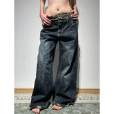 Blue Gothic Y2k Baggy Leopard Patchwork Jeans Vintage Harajuku Emo Star Jean Pants 2000s Oversize Denim Trousers