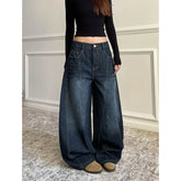 Blue Retro Y2K 2000s Wide Leg Baggy Casual Denim Trouser High Waist Loose Jeans Harajuku Full Length Pants