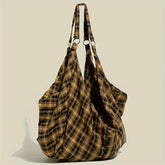Vintage Plaid Canvas Tote LargeCapacity Korean Travel Shoulder Bag