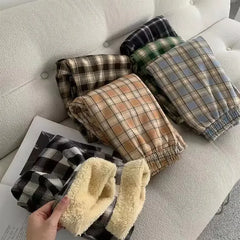 High Waist Fleece Lined Wide Leg Pants Comfortable Casual Korean Style Home Wear Slimming Trousers