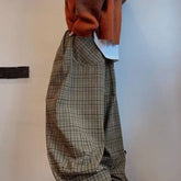 Retro American Canvas Straight Leg Pants Fine Plaid Design Sensation Small Audience Wide Leg Casual Trousers