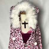 Y2k kawaii pink leopard print plush warm zipper sweatshirt high street Harajuku cute casual zipper hoodie