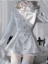 Gothic Vintage Girl Slim Patchwork Dress High Street Lace Skinny Long Sleeve Dresses France Sweet White Clothing New
