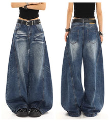 Scimitar-cut three-dimensional wide-leg jeans
