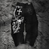Y2K Style Harajuku Stripe Embroidery Baggy Jeans High Street Retro Hip Hop Casual Couple Wide-leg Denim Pants